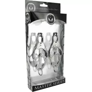 Master Series Black Japanese Clover Nipple Clamps with Chain, Clip On Metal Finish Clamp Set for Nipples, For Women, Men, Couple Master Series Black Japanese Clover Nipple Clamps with Chain, Clip On Metal Finish Clamp Set for Nipples, For Women, Men, Couple