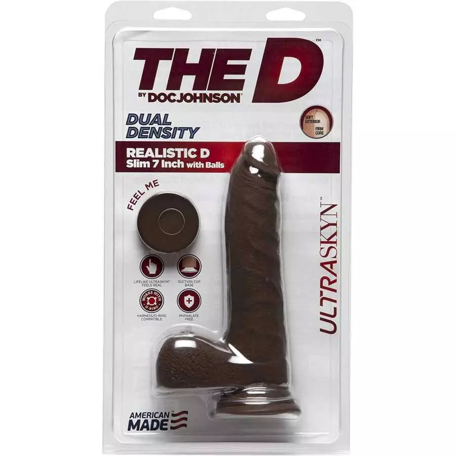 Doc Johnson The D - Realistic D - Slim 9 Inch with Balls - ULTRASKYN - 9" Long and 2" Wide - Strong Suction Cup Base - O-Ring Ha