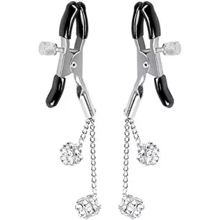 Sex Nipple Clip Clamps with Metal Chain, Bed Secret Body Non-Piercing Silver Breast Clips Jewelry, Adjustable BDSM Bondage Restr