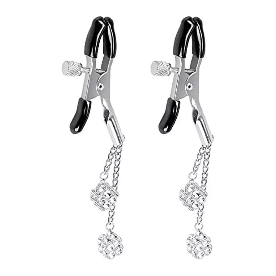 Sex Nipple Clip Clamps with Metal Chain, Bed Secret Body Non-Piercing Silver Breast Clips Jewelry, Adjustable BDSM Bondage Restr