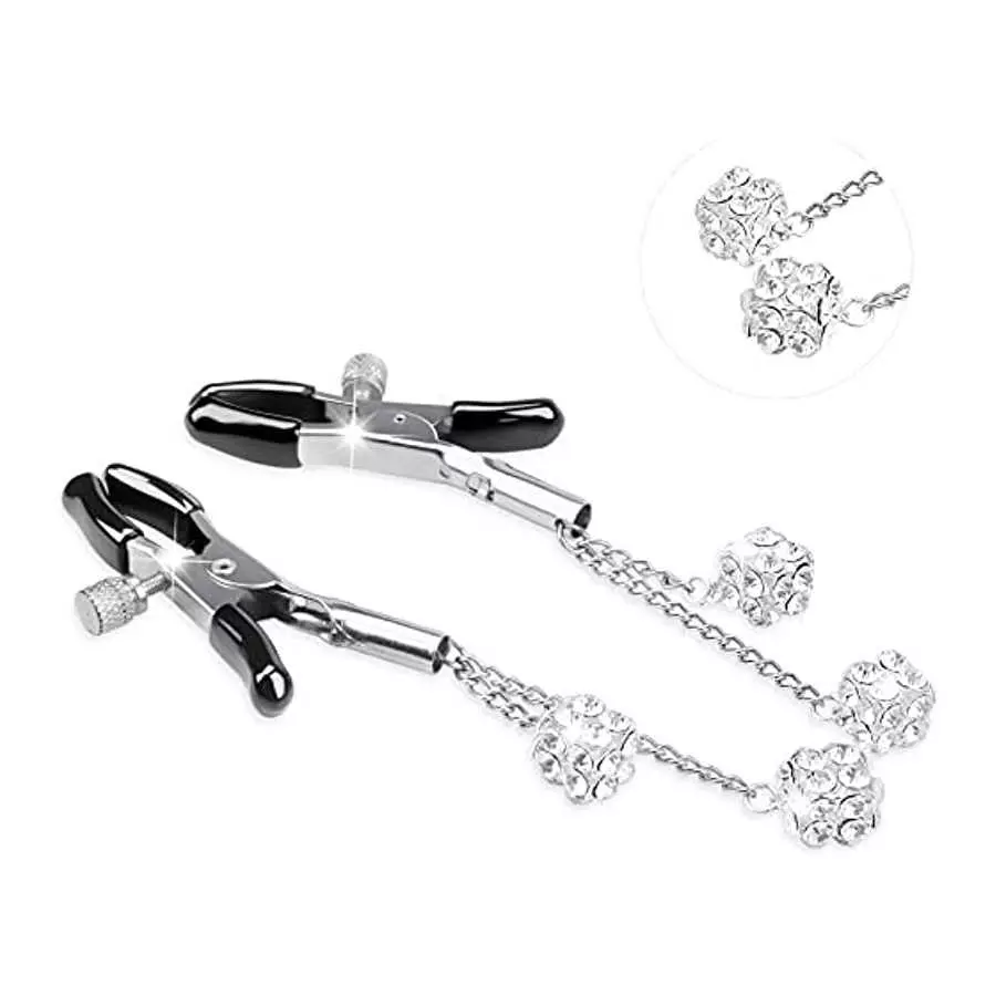 Sex Nipple Clip Clamps with Metal Chain, Bed Secret Body Non-Piercing Silver Breast Clips Jewelry, Adjustable BDSM Bondage Restr