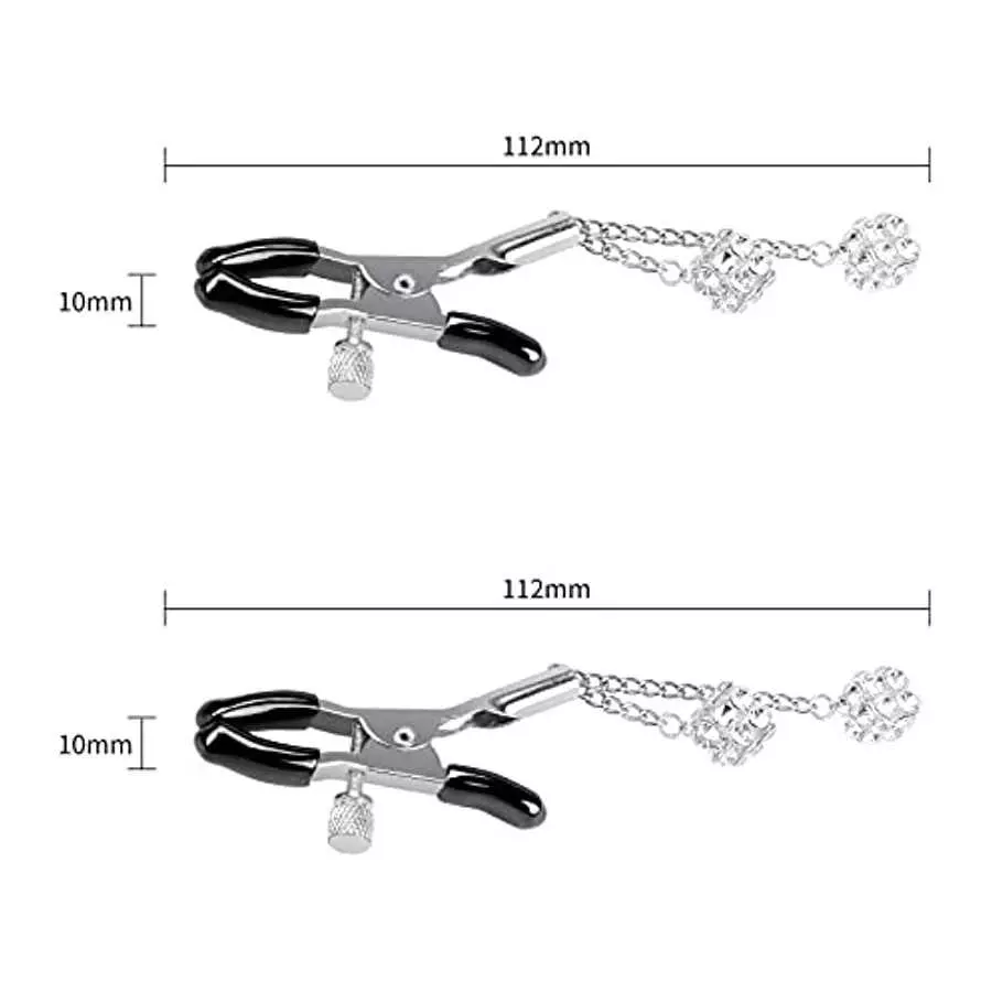 Sex Nipple Clip Clamps with Metal Chain, Bed Secret Body Non-Piercing Silver Breast Clips Jewelry, Adjustable BDSM Bondage Restr