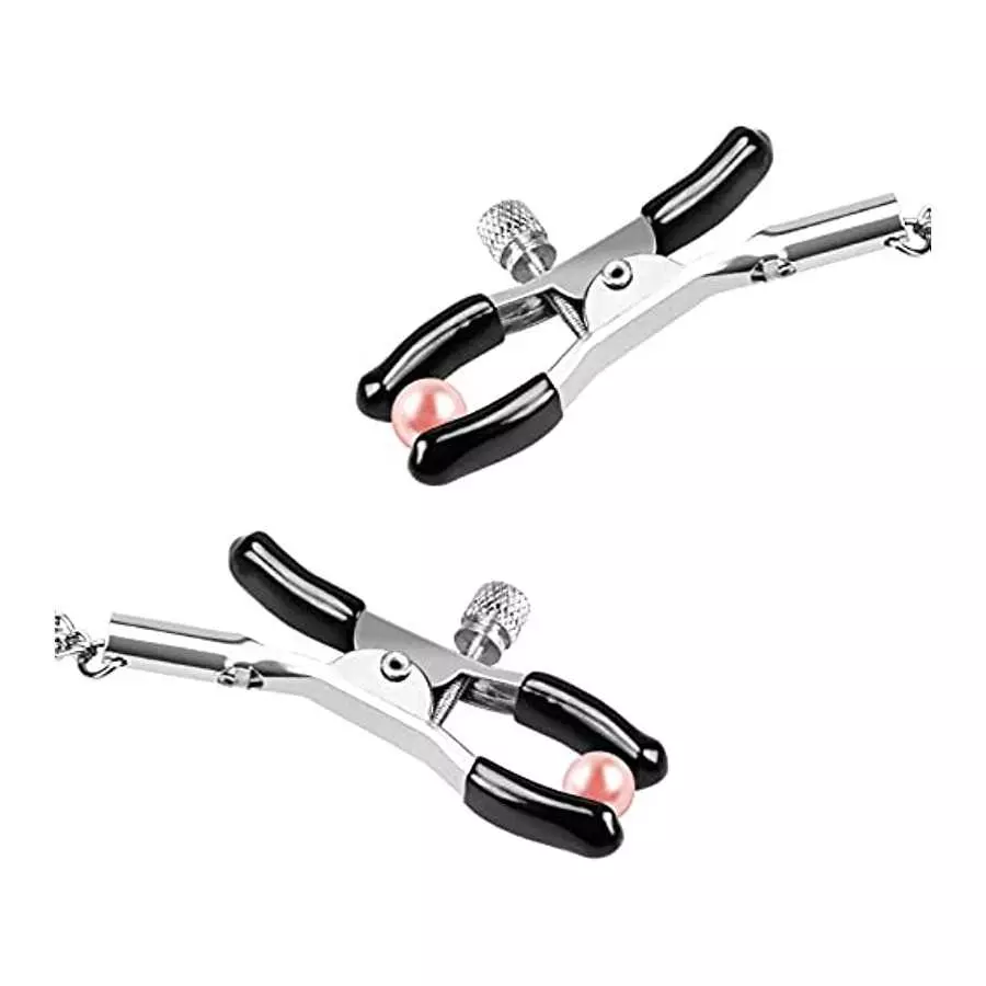 Sex Nipple Clip Clamps with Metal Chain, Bed Secret Body Non-Piercing Silver Breast Clips Jewelry, Adjustable BDSM Bondage Restr