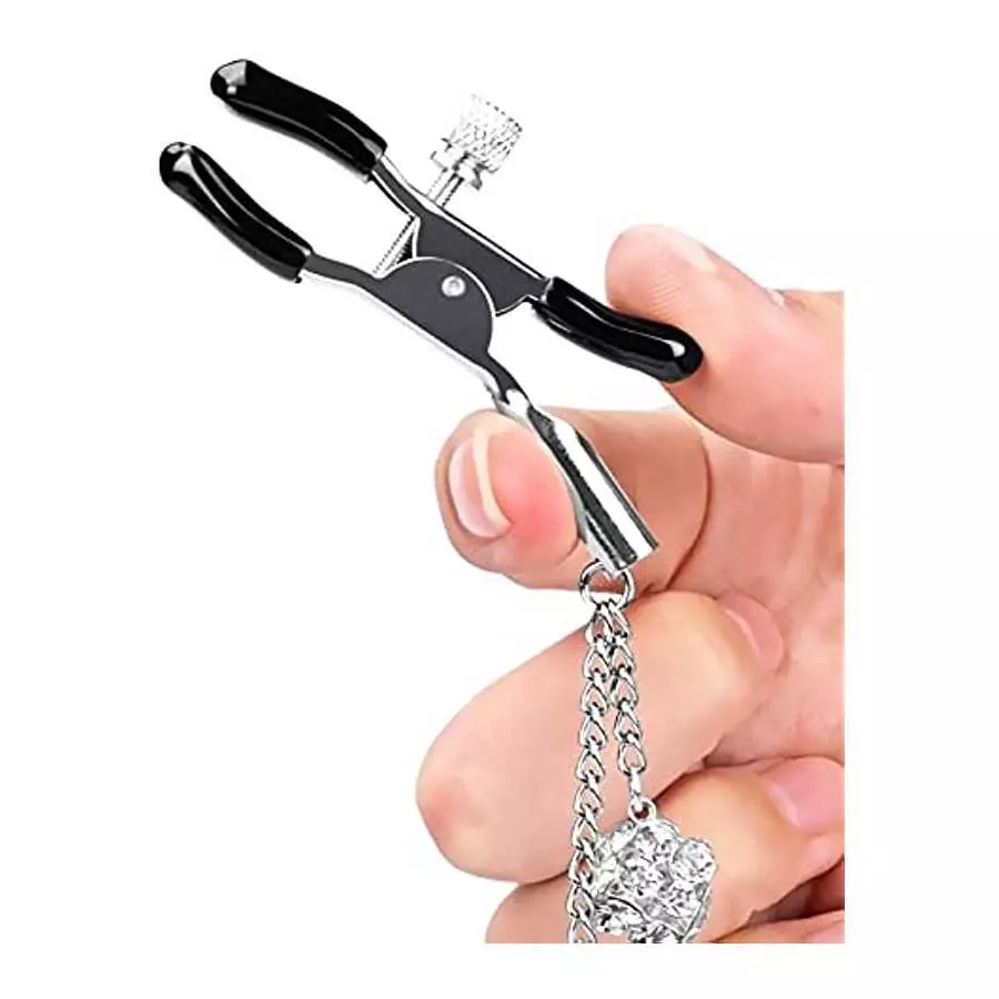 Sex Nipple Clip Clamps with Metal Chain, Bed Secret Body Non-Piercing Silver Breast Clips Jewelry, Adjustable BDSM Bondage Restr