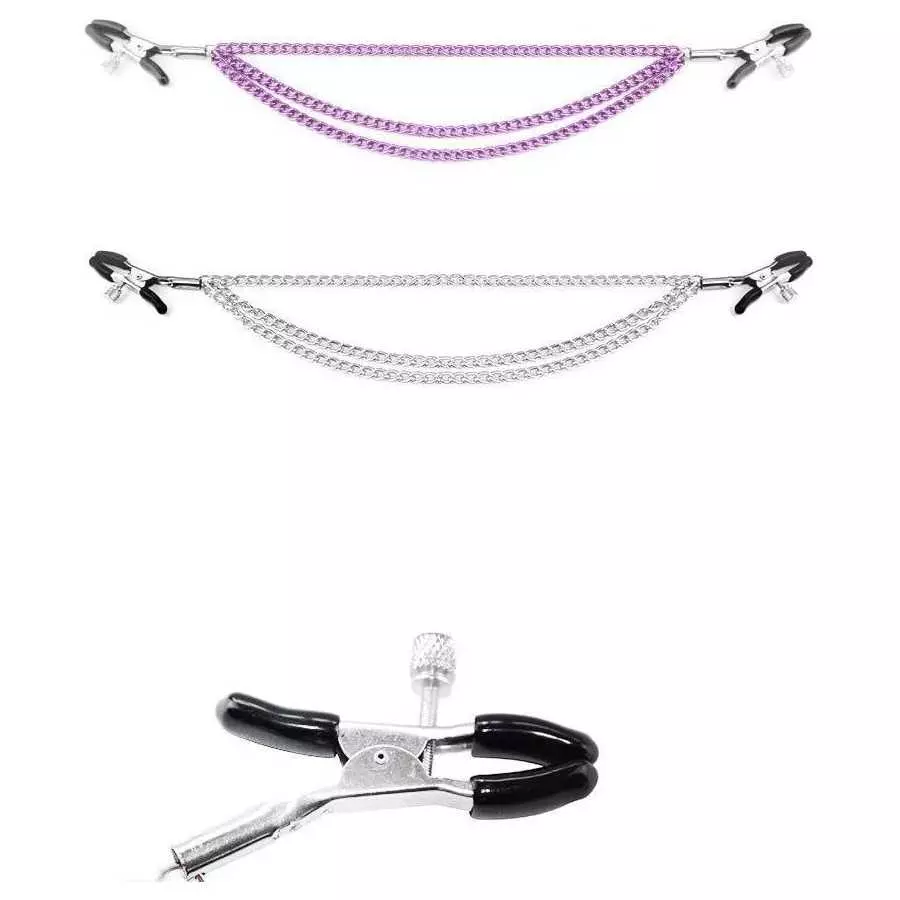 GOVVI Nipple Clamps Sex Pleasure Women,Nipple Clip with Chain Nipple Clamps, Non Piercing Adjustable Clips,Clip On Nipple Rings