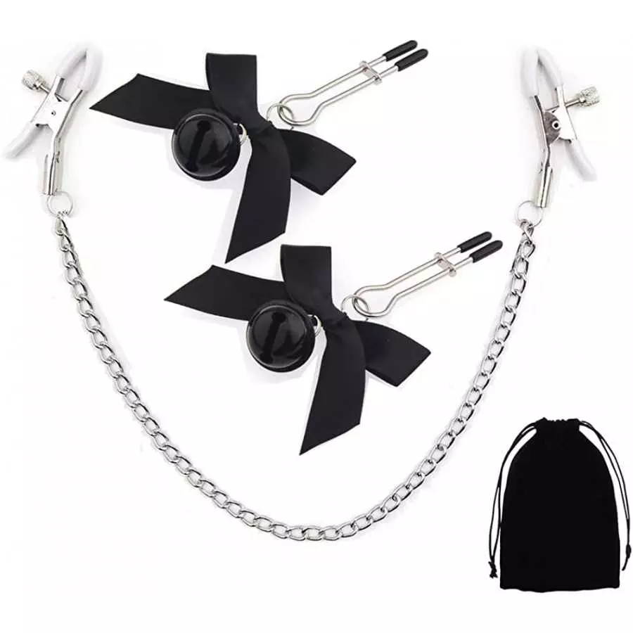 3 PCs Nipple Clamps with Chain & Bow-knot, Nipple Clamps Non Piercing, Nipple Clips for Women Pleasure Sex