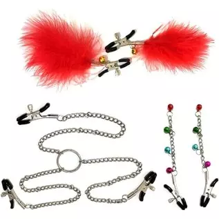 MPXOJII 3 Pcs Women Chain with Adjustable Breast Nipple Clamps with Metal Chain SM Flirting Toys Non Piercing Nipple Rings for W