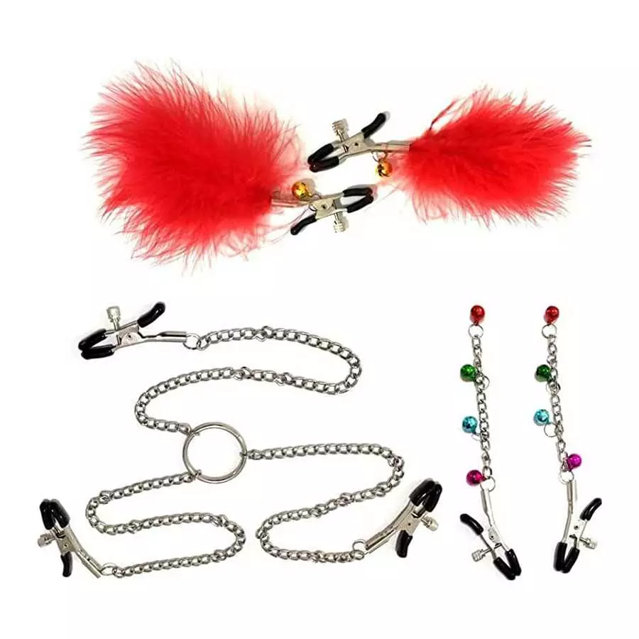 MPXOJII 3 Pcs Women Chain with Adjustable Breast Nipple Clamps with Metal Chain SM Flirting Toys Non Piercing Nipple Rings for W MPXOJII 3 Pcs Women Chain with Adjustable Breast Nipple Clamps with Metal Chain SM Flirting Toys Non Piercing Nipple Rings for W