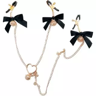 Three Heads Nipple Clamps with Chain, Bow-knot Nipple Clips Nipple Jewelry Non Piercing, Nipple Toys for Womens Pleasure