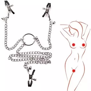 NAYIYE Non Piercing Nipple Clamps with Chain& Bells,Adjustable Nipple Clamps, Nipple Rings Breast Stimulation Toys, Nipple Clamp