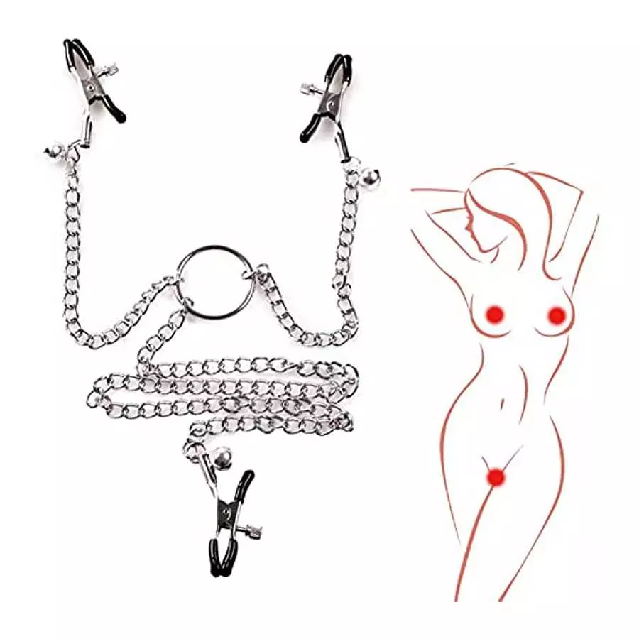 NAYIYE Non Piercing Nipple Clamps with Chain& Bells,Adjustable Nipple Clamps, Nipple Rings Breast Stimulation Toys, Nipple Clamp