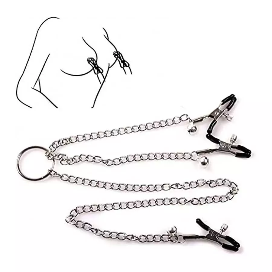 NAYIYE Non Piercing Nipple Clamps with Chain& Bells,Adjustable Nipple Clamps, Nipple Rings Breast Stimulation Toys, Nipple Clamp