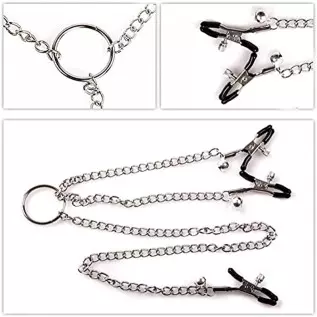 NAYIYE Non Piercing Nipple Clamps with Chain& Bells,Adjustable Nipple Clamps, Nipple Rings Breast Stimulation Toys, Nipple Clamp