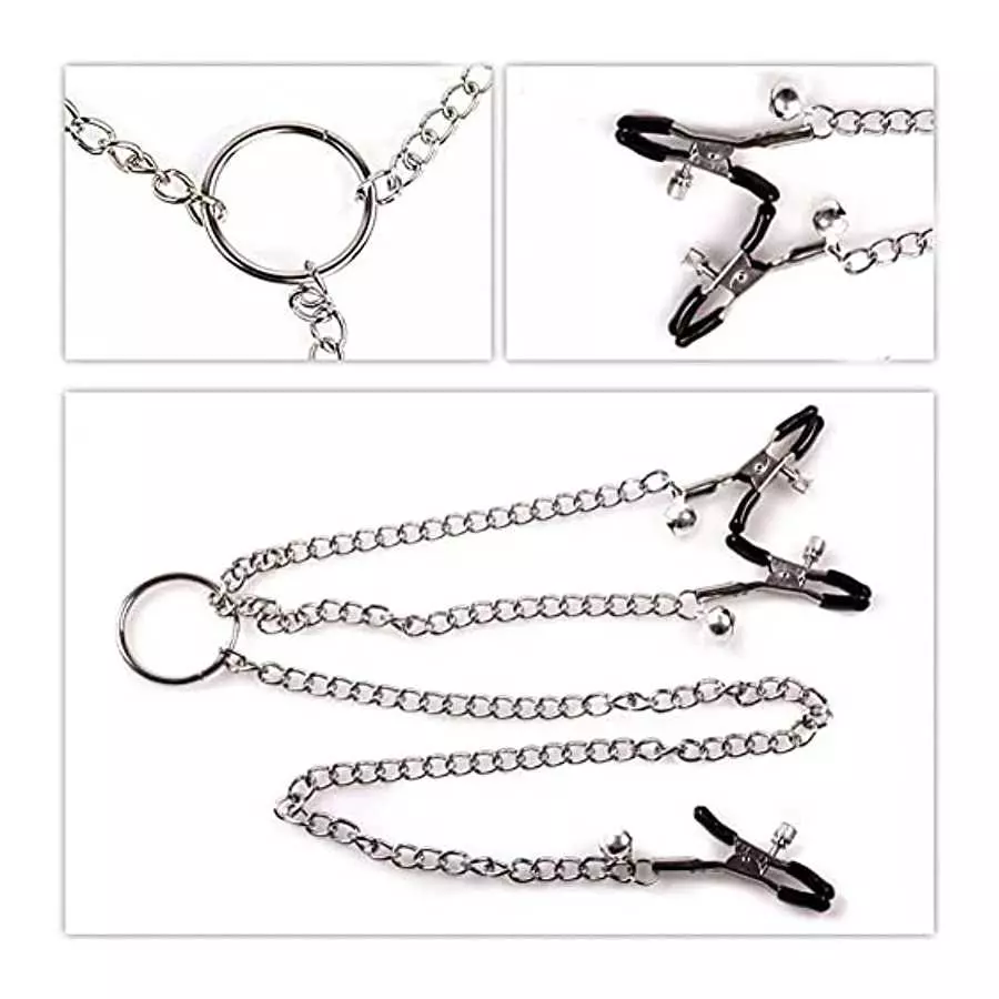 NAYIYE Non Piercing Nipple Clamps with Chain& Bells,Adjustable Nipple Clamps, Nipple Rings Breast Stimulation Toys, Nipple Clamp
