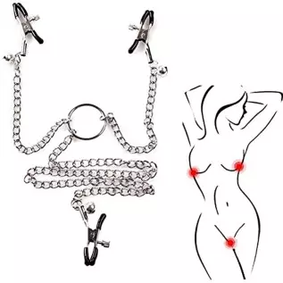 NAYIYE Non Piercing Nipple Clamps with Chain& Bells,Adjustable Nipple Clamps, Nipple Rings Breast Stimulation Toys, Nipple Clamp