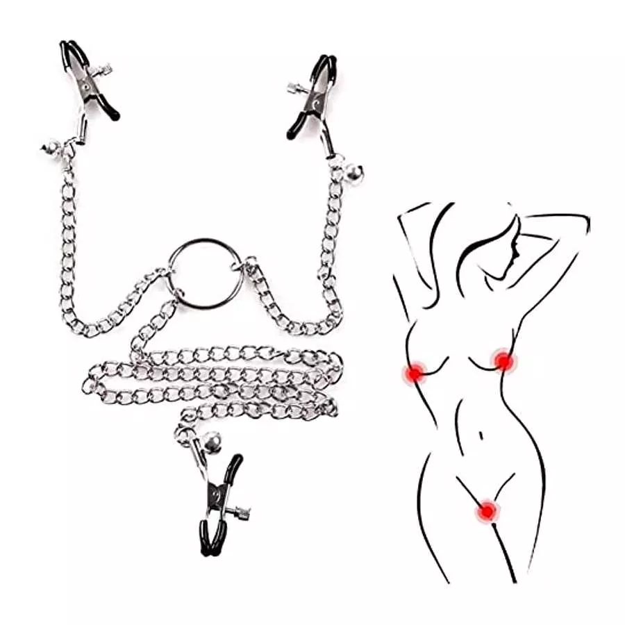 NAYIYE Non Piercing Nipple Clamps with Chain& Bells,Adjustable Nipple Clamps, Nipple Rings Breast Stimulation Toys, Nipple Clamp