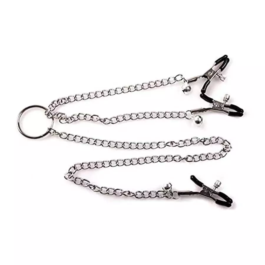 NAYIYE Non Piercing Nipple Clamps with Chain& Bells,Adjustable Nipple Clamps, Nipple Rings Breast Stimulation Toys, Nipple Clamp