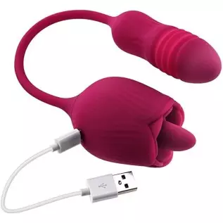 Evolved Love is Back - Wild Rose - 10 Speed Vibrating Flicking Silicone Rechargeable Tongue Vibrator - Red