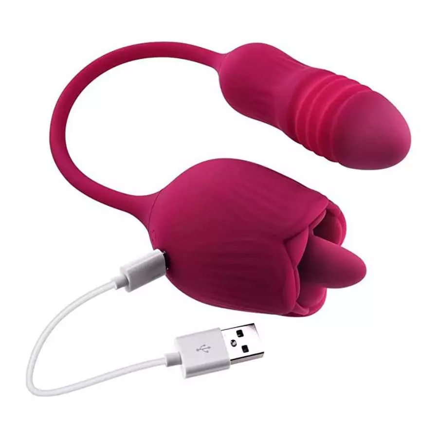 Evolved Love is Back - Wild Rose - 10 Speed Vibrating Flicking Silicone Rechargeable Tongue Vibrator - Red