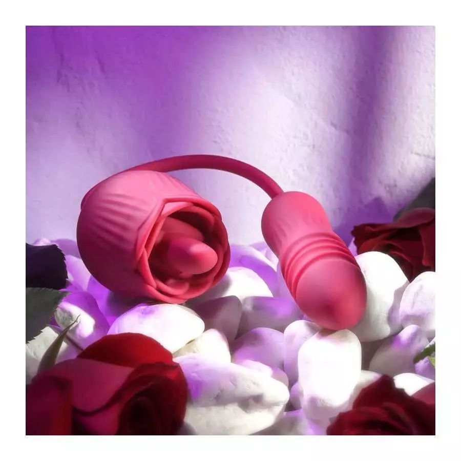 Evolved Love is Back - Wild Rose - 10 Speed Vibrating Flicking Silicone Rechargeable Tongue Vibrator - Red