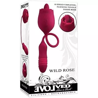 Evolved Love is Back - Wild Rose - 10 Speed Vibrating Flicking Silicone Rechargeable Tongue Vibrator - Red