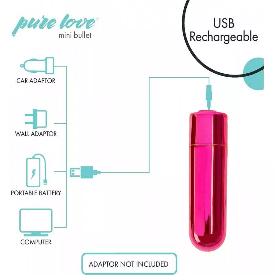 Pure Love Mini Bullet Vibrator, Rechargeable, Travel Size, Adult Sex Toy, Pink Color