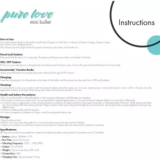 Pure Love Mini Bullet Vibrator, Rechargeable, Travel Size, Adult Sex Toy, Pink Color Pure Love Mini Bullet Vibrator, Rechargeable, Travel Size, Adult Sex Toy, Pink Color