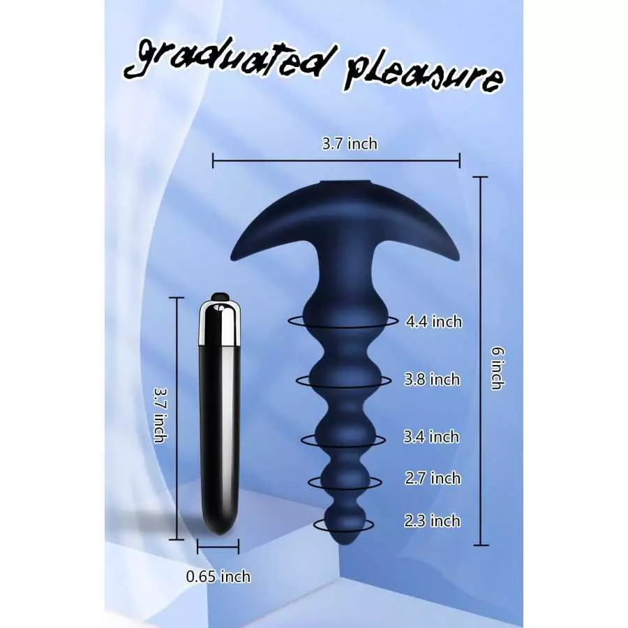 Vibrating Anal Beads Butt Plug - Flexible Silicone 16 Vibration Modes Graduated Design Anal Sex Toy Waterproof Bullet Vibrator f