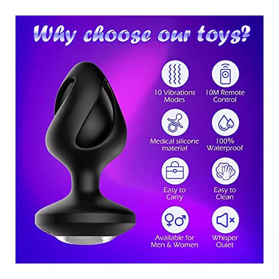 Anal Sex Toys for Men & Women, YAIORD Vibrating Butt Plug with 7 Vibration Modes, Anal Plug with 10M Remote Control & Waterproof