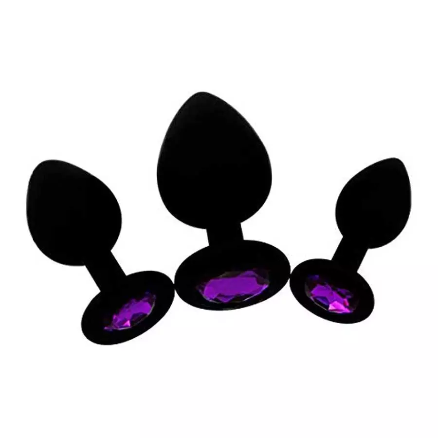 Anal Sex Trainer 3PCS Silicone Jeweled Butt Plugs, Eastern Delights Anal Sex Toys Kit for Starter Beginner Men Women Couples, Bl