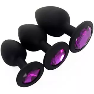 Anal Sex Trainer 3PCS Silicone Jeweled Butt Plugs, Eastern Delights Anal Sex Toys Kit for Starter Beginner Men Women Couples, Bl
