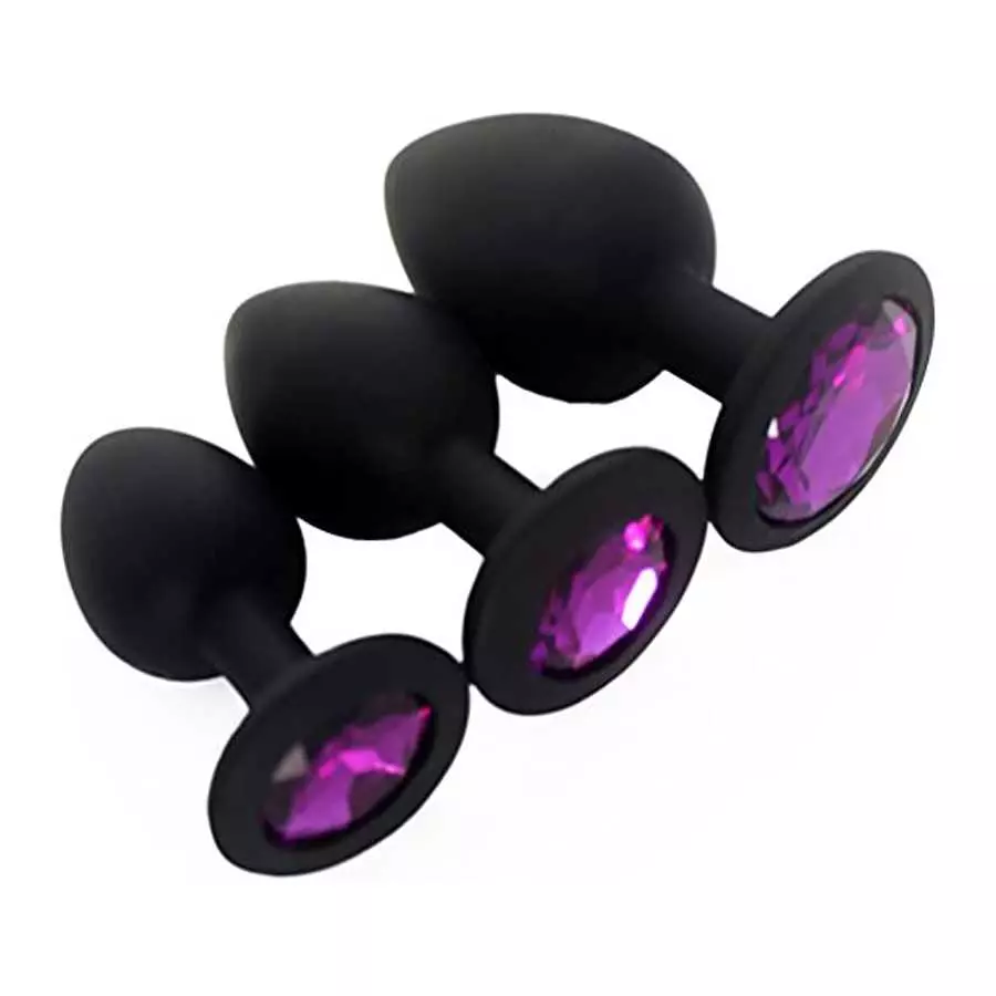 Anal Sex Trainer 3PCS Silicone Jeweled Butt Plugs, Eastern Delights Anal Sex Toys Kit for Starter Beginner Men Women Couples, Bl