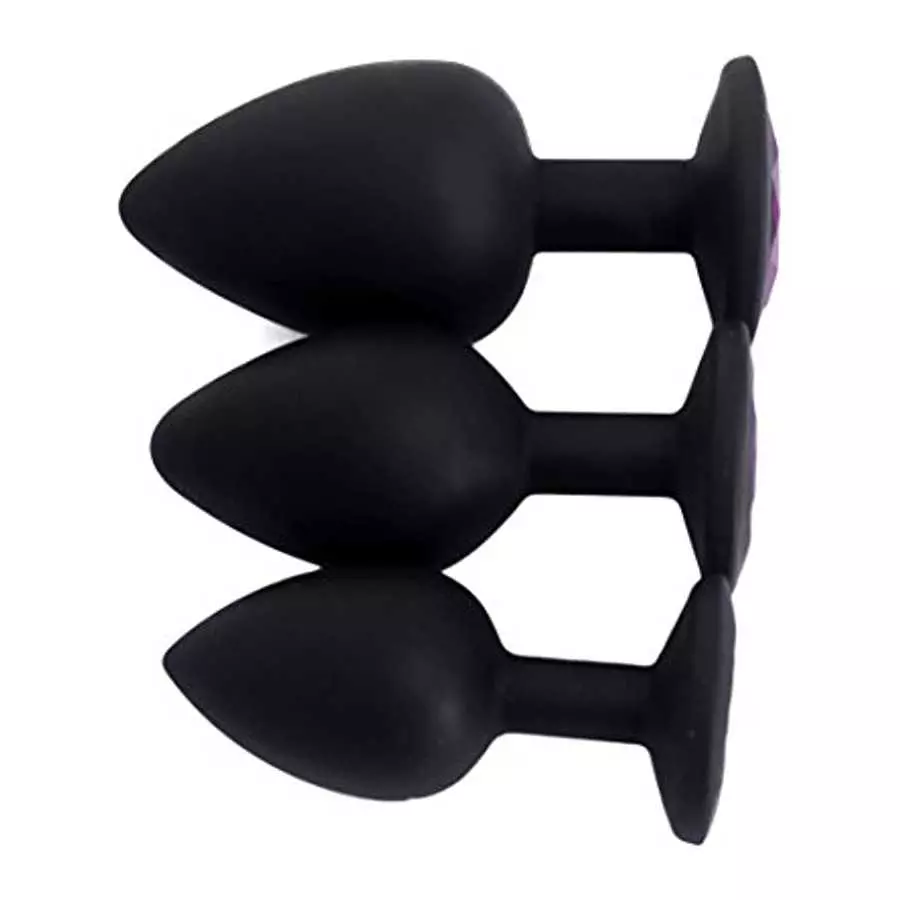 Anal Sex Trainer 3PCS Silicone Jeweled Butt Plugs, Eastern Delights Anal Sex Toys Kit for Starter Beginner Men Women Couples, Bl