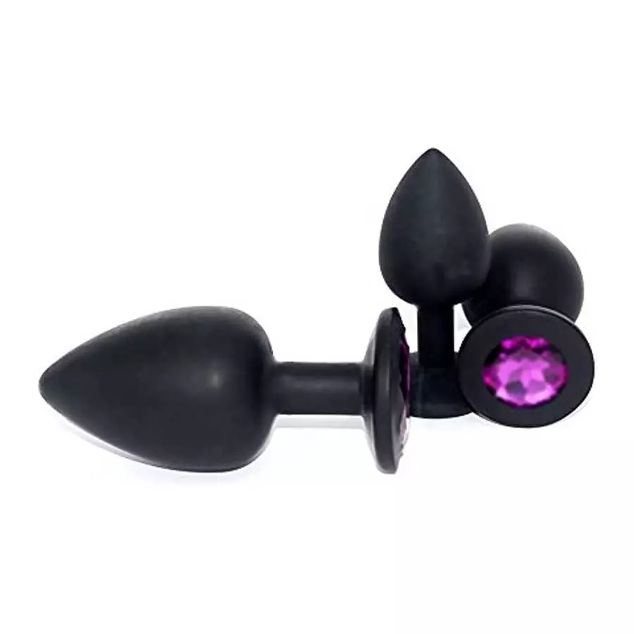 Anal Sex Trainer 3PCS Silicone Jeweled Butt Plugs, Eastern Delights Anal Sex Toys Kit for Starter Beginner Men Women Couples, Bl