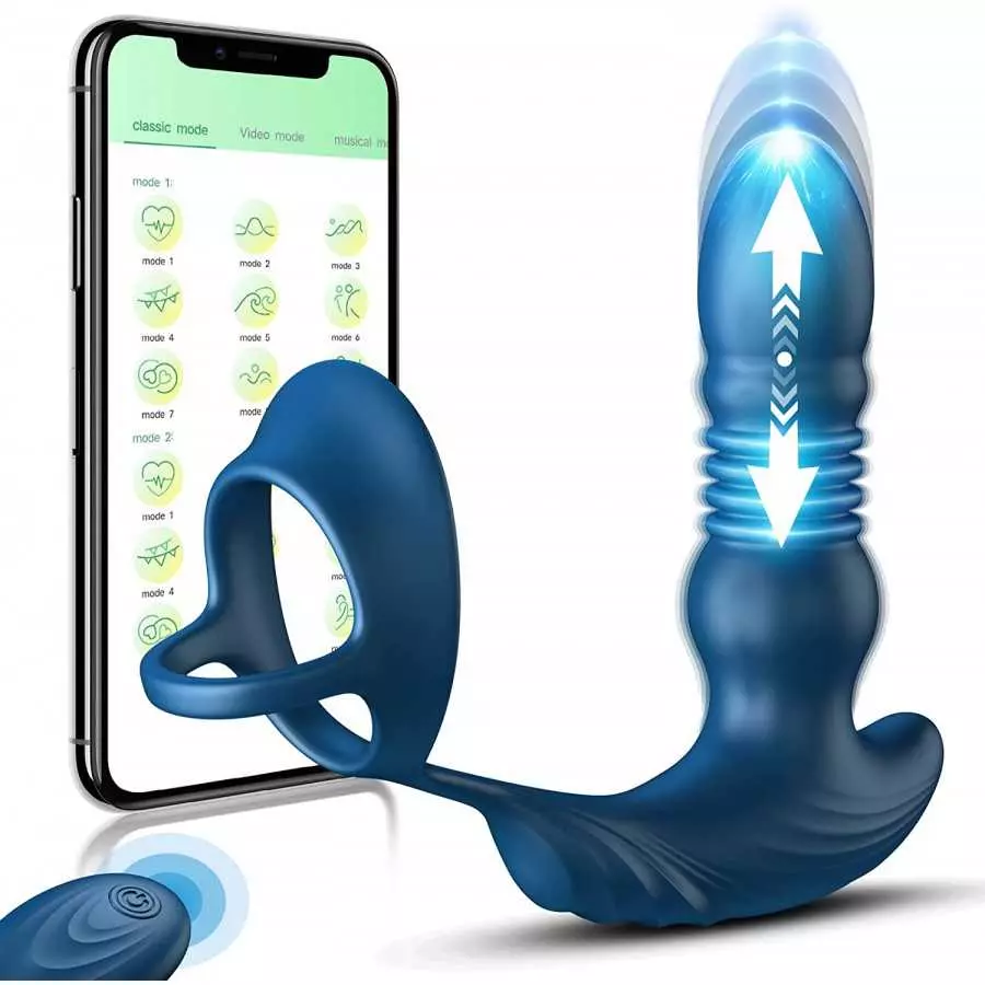 Thrusting Anal Vibrator Prostate Massager with Cock Ring, Krumppo App & Remote Control Anal Sex Toy with 9 Thrusting & Vibrating Thrusting Anal Vibrator Prostate Massager with Cock Ring, Krumppo App & Remote Control Anal Sex Toy with 9 Thrusting & Vibrating