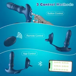Thrusting Anal Vibrator Prostate Massager with Cock Ring, Krumppo App & Remote Control Anal Sex Toy with 9 Thrusting & Vibrating Thrusting Anal Vibrator Prostate Massager with Cock Ring, Krumppo App & Remote Control Anal Sex Toy with 9 Thrusting & Vibrating