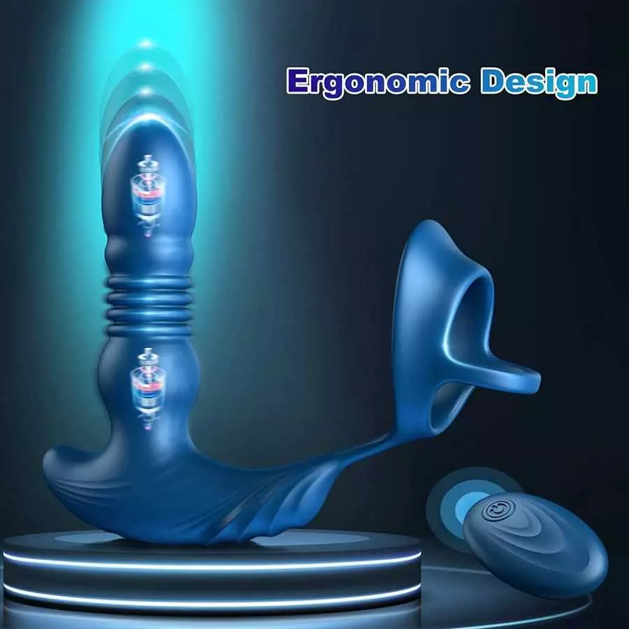 Thrusting Anal Vibrator Prostate Massager with Cock Ring, Krumppo App & Remote Control Anal Sex Toy with 9 Thrusting & Vibrating