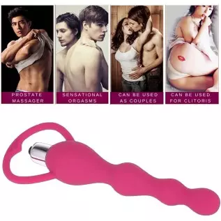 Soft Silicone Vibrating Anal Beads Butt Plug, Graduated Design Anal Vibrator Waterproof G spot Anal Sex Toy for Men Women and Ad