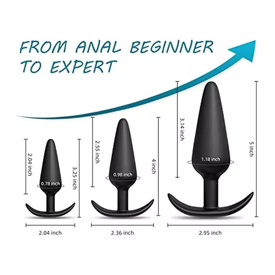 Silicone Anal Plug, Pack of 3 Butt Plugs Training Set for Beginners Advanced Users with Flared Base Prostate Sex Toys