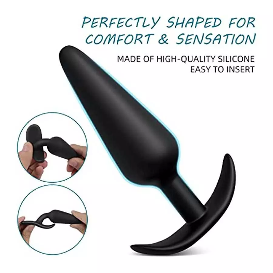 Silicone Anal Plug, Pack of 3 Butt Plugs Training Set for Beginners Advanced Users with Flared Base Prostate Sex Toys