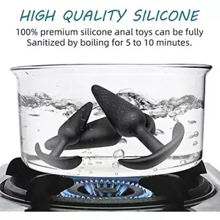Silicone Anal Plug, Pack of 3 Butt Plugs Training Set for Beginners Advanced Users with Flared Base Prostate Sex Toys