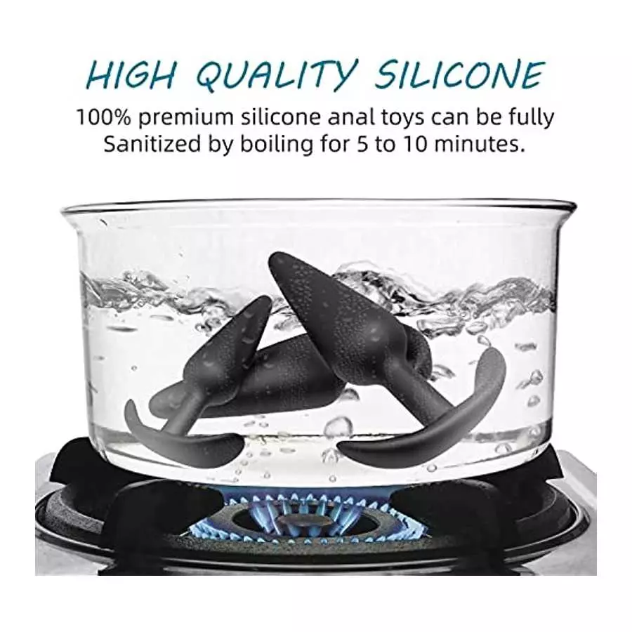 Silicone Anal Plug, Pack of 3 Butt Plugs Training Set for Beginners Advanced Users with Flared Base Prostate Sex Toys