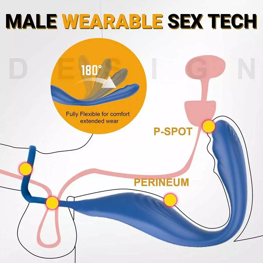 Wearable Prostate Massager with Ball & Cock Ring - LATUNE Fully Flexible & Comfortable Anal Vibrator Taint Teaser with 13 Quiet 