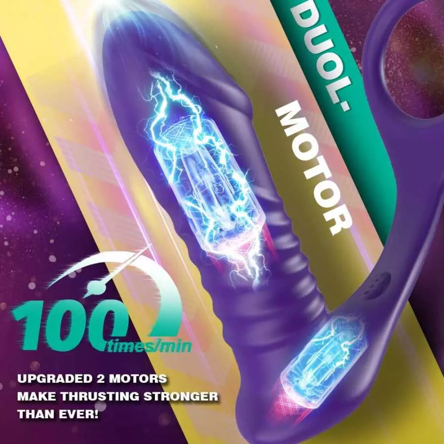 Thrusting Anal Vibrator with Thick Penis Ring, 3*10 Vibrating&Telescopic Prostate Massager Vibrator Dildo Shaped Anal Plug, TIVI
