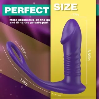 Thrusting Anal Vibrator with Thick Penis Ring, 3*10 Vibrating&Telescopic Prostate Massager Vibrator Dildo Shaped Anal Plug, TIVI