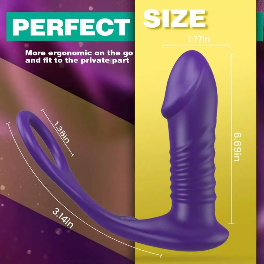 Thrusting Anal Vibrator with Thick Penis Ring, 3*10 Vibrating&Telescopic Prostate Massager Vibrator Dildo Shaped Anal Plug, TIVI