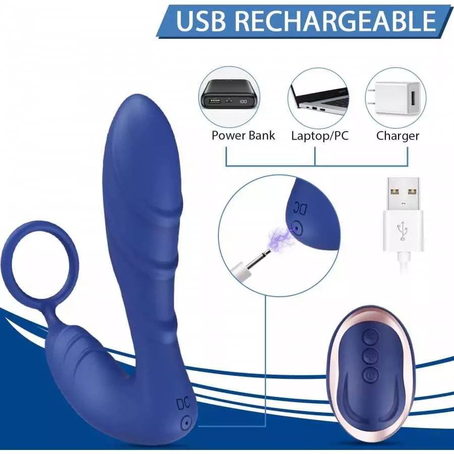 Vibrating Prostate Massager Anal Vibrator - BOMBEX, 10 Patterns Anal Plug with Cock Ring, G-spot Vibrator with Remote, Adult Sex