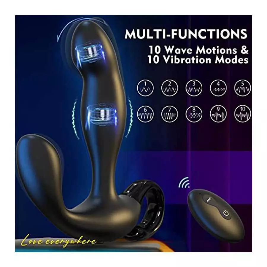 Wave Motion Vibrating Prostate Massager Sex Toy, Anal Sex Toys Vibrator with 10 Wave Motion & 10 Vibration Modes, Remote Control