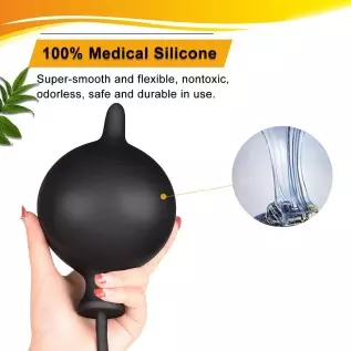 Silicone Expand Inflatable Anal Plug - Body-Safe Medical Grade Waterproof Butt Sex Toy for Male, Female and Beginners (Black Cla