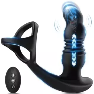Thrusting Prostate Massager Anal Vibrator with Cock Ring, 7 Vibrating & 3 Thrusting Modes Prostate Stimulor Toys, G-spot Vibrato